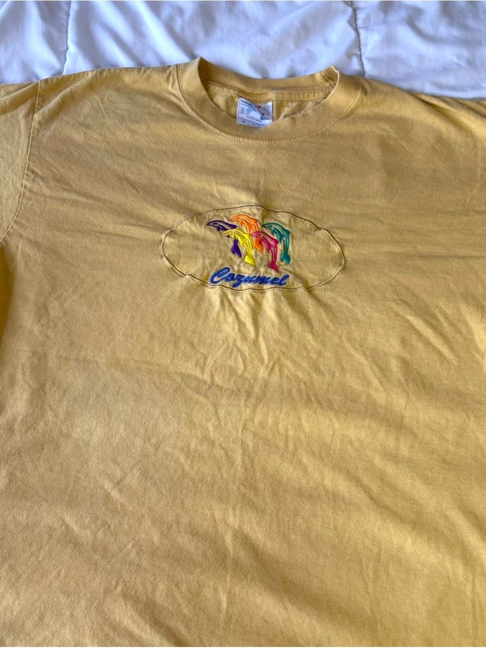 Yellow Embroidered Dolphin Tee - Cozumel Graphic Short Sleeve - Picture 6 of 6